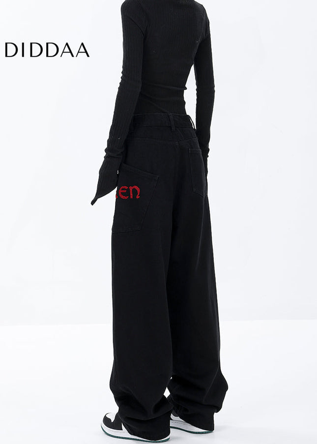 Black Loose Fit Wide Leg Jeans for Women - Women’s Jeans