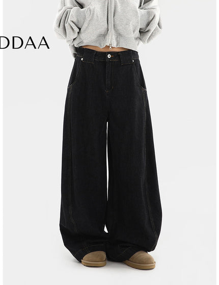 Black Loose Fit Wide Leg Jeans with Niche Design - S / Black - Women’s Jeans