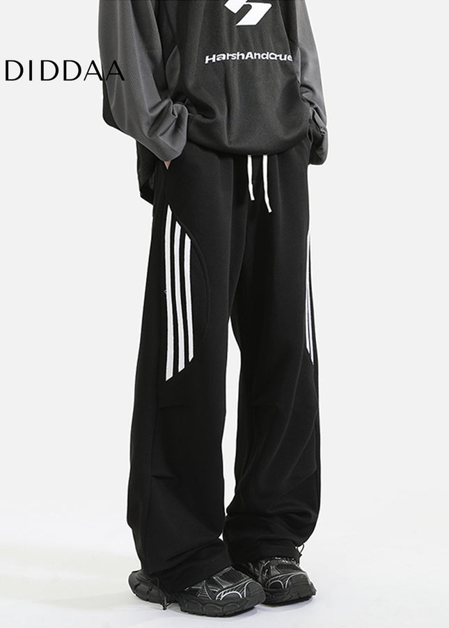 Black Loose Fit Wide-Leg Sweatpants for Men - Unisex Sweatpants