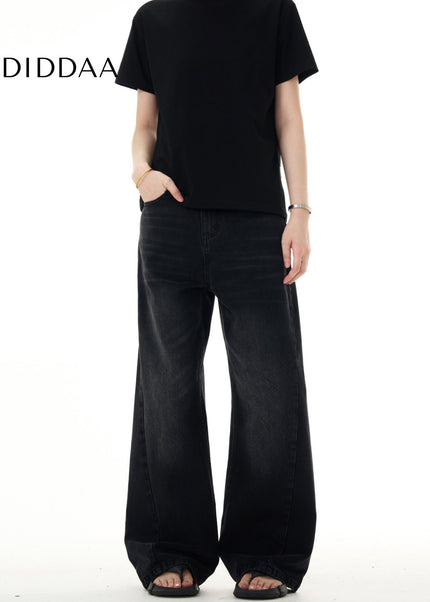 Black Loose Straight Vintage Wash Jeans for Men and Women - Men’s Jeans