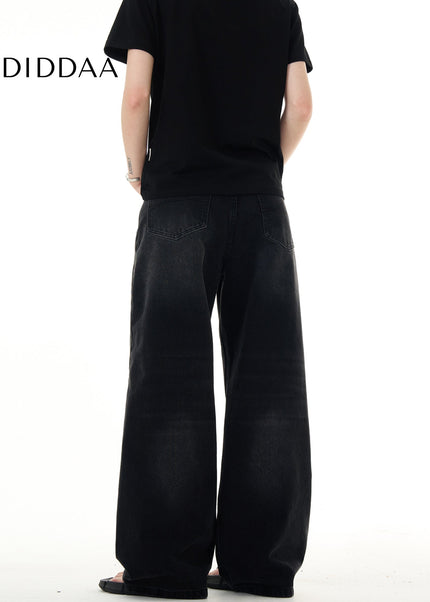 Black Loose Straight Vintage Wash Jeans for Men and Women - Men’s Jeans