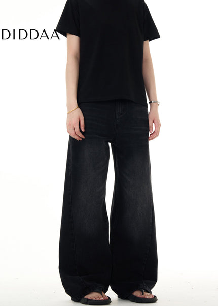 Black Loose Straight Vintage Wash Jeans for Men and Women - Men’s Jeans