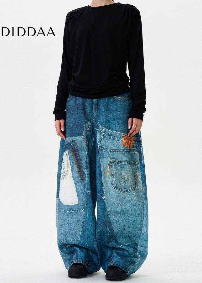 Black Loose Wide-Leg MADWITCH 3D Print Scimitar Jeans - Men’s Jeans