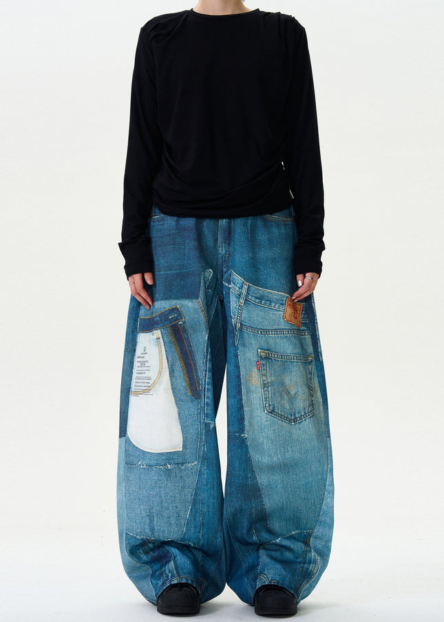 Black Loose Wide-Leg MADWITCH 3D Print Scimitar Jeans - Men’s Jeans