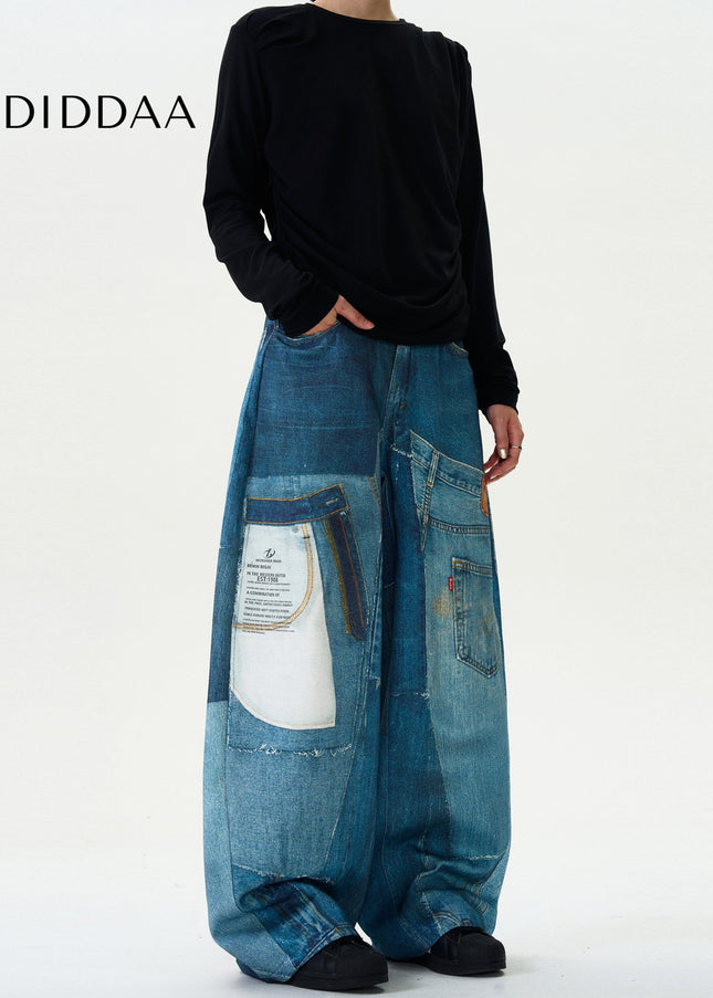 Black Loose Wide-Leg MADWITCH 3D Print Scimitar Jeans - Men’s Jeans