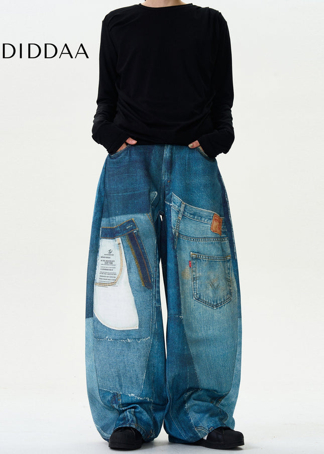 Black Loose Wide-Leg MADWITCH 3D Print Scimitar Jeans - Men’s Jeans