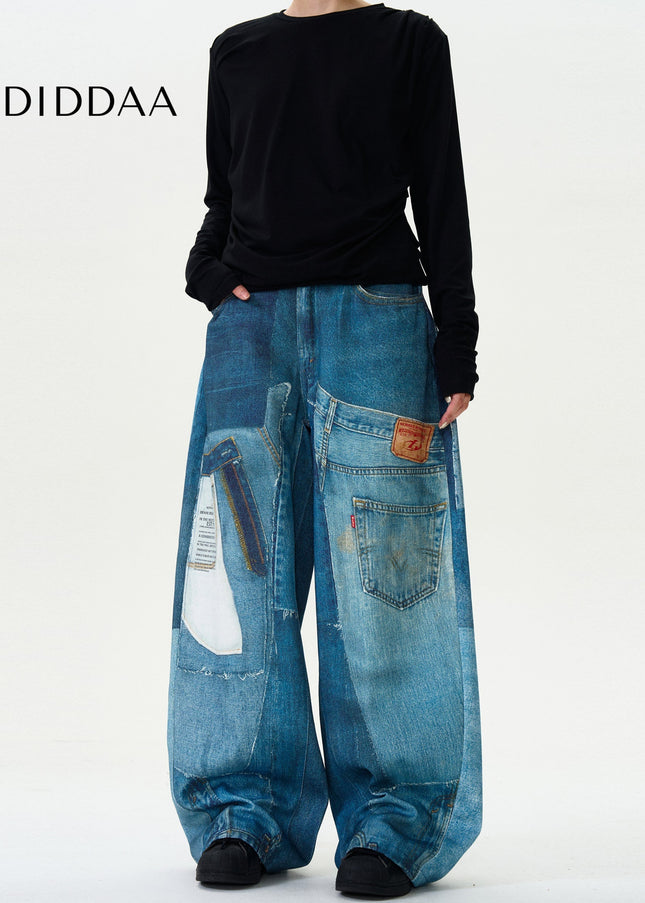 Black Loose Wide-Leg MADWITCH 3D Print Scimitar Jeans - Men’s Jeans