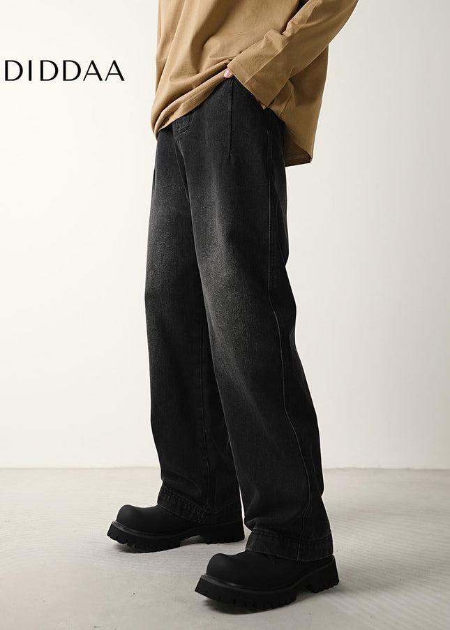 Black Loose Wide-Leg Straight Leg Jeans for Men - Men’s Jeans