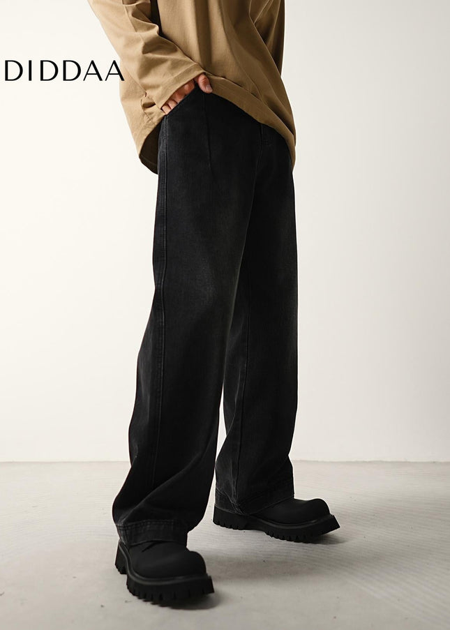 Black Loose Wide-Leg Straight Leg Jeans for Men - Men’s Jeans