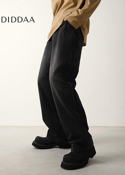 Black Loose Wide-Leg Straight Leg Jeans for Men - Men’s Jeans