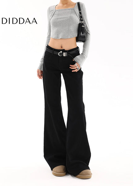 Black Low-Rise Bootcut Jeans Women’s Retro Flared Pants - Women’s Jeans