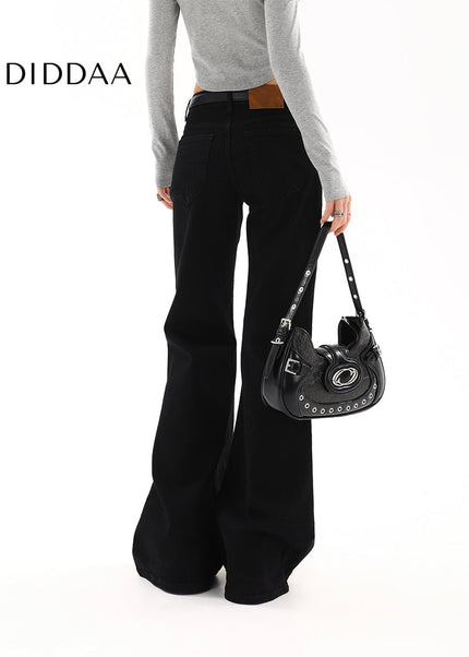 Black Low-Rise Bootcut Jeans Women’s Retro Flared Pants - Women’s Jeans