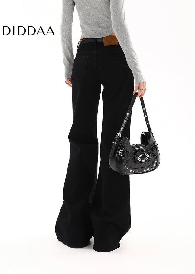 Black Low-Rise Bootcut Jeans Women’s Retro Flared Pants - Women’s Jeans