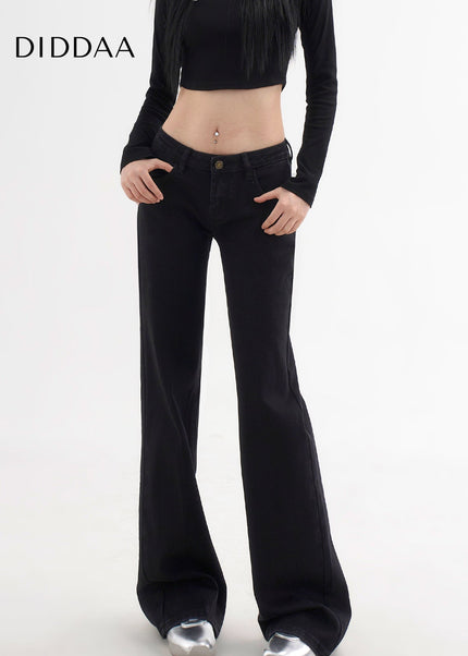 Black Low Rise Straight Jeans with Reinforced Seams - Women’s Jeans