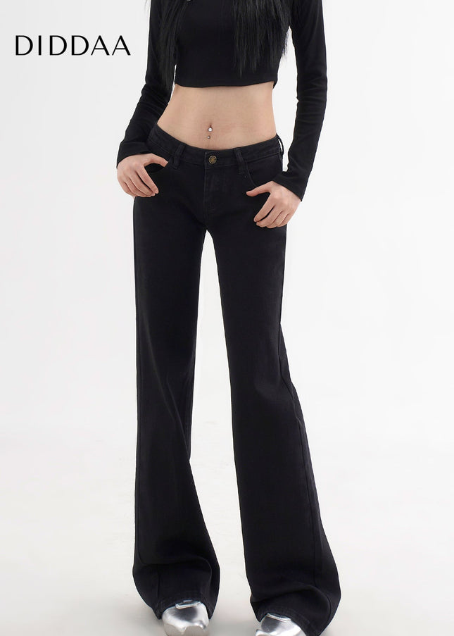 Black Low Rise Straight Jeans with Reinforced Seams - Women’s Jeans