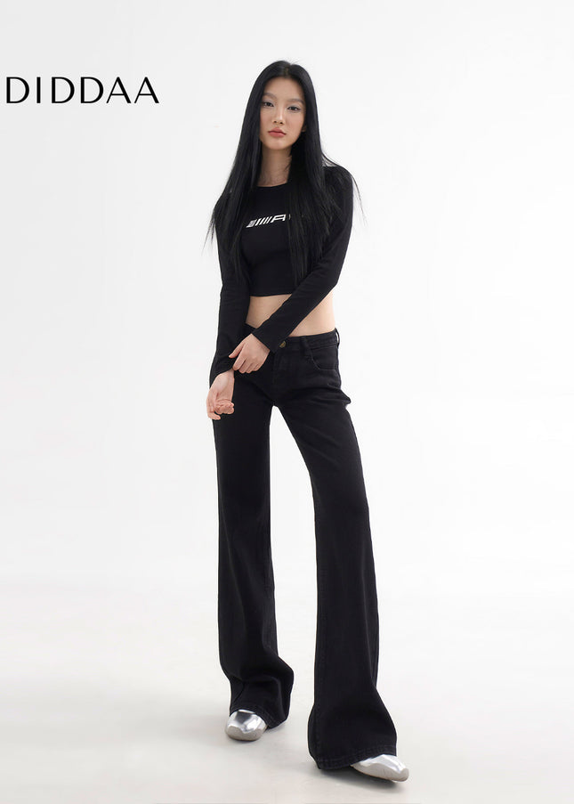 Black Low Rise Straight Jeans with Reinforced Seams - Women’s Jeans