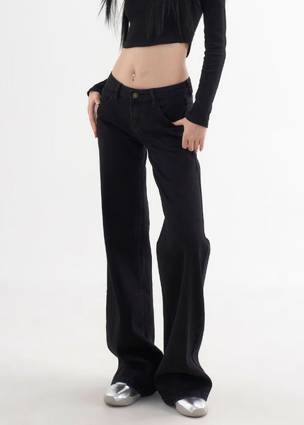Black Low Rise Straight Jeans with Reinforced Seams - Women’s Jeans