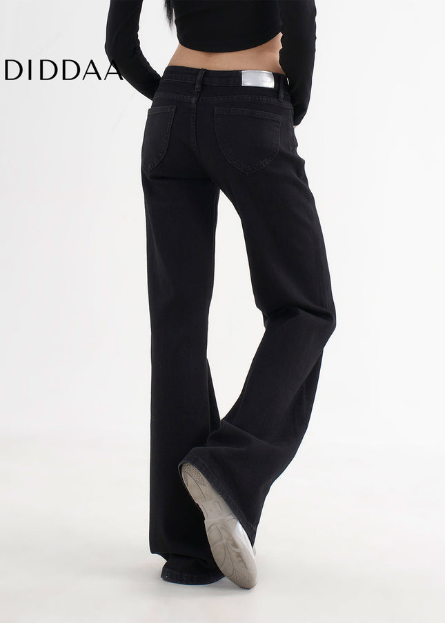 Black Low Rise Straight Jeans with Reinforced Seams - Women’s Jeans