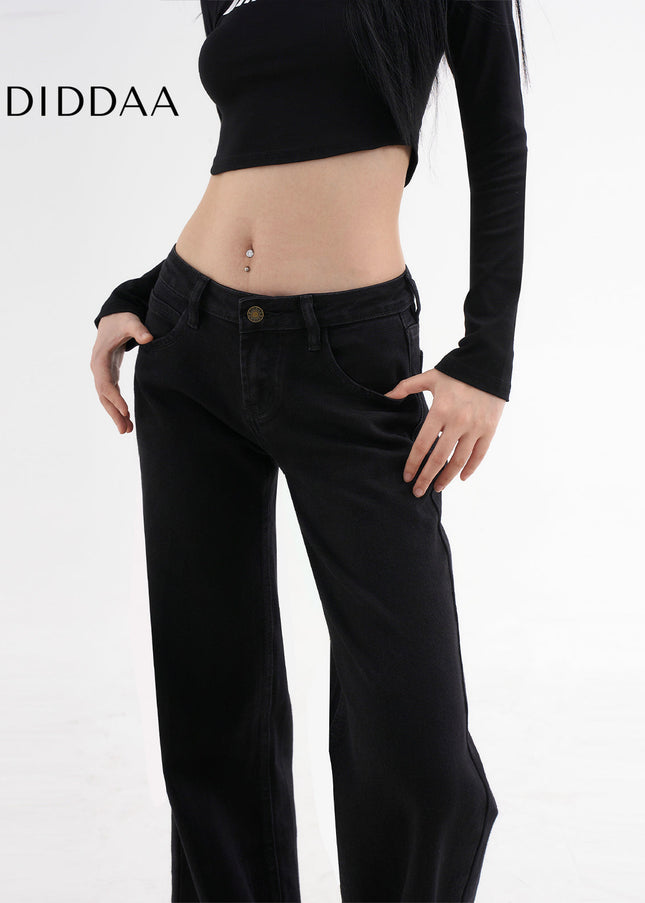 Black Low Rise Straight Jeans with Reinforced Seams - Women’s Jeans