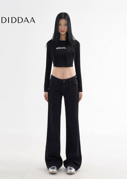 Black Low Rise Straight Jeans with Reinforced Seams - Women’s Jeans