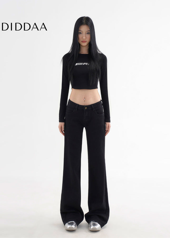 Black Low Rise Straight Jeans with Reinforced Seams - Women’s Jeans