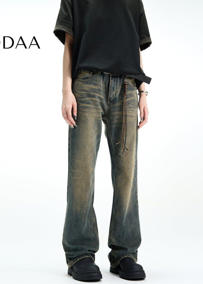 Black Micro Flared Cleanfit Straight Leg Jeans - S / Dark Blue - Men’s Jeans