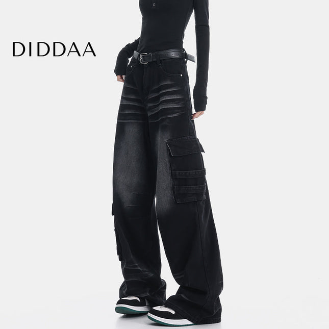Black Multi-Pocket Loose Cargo Jeans for Women - S / Black - Women’s Jeans
