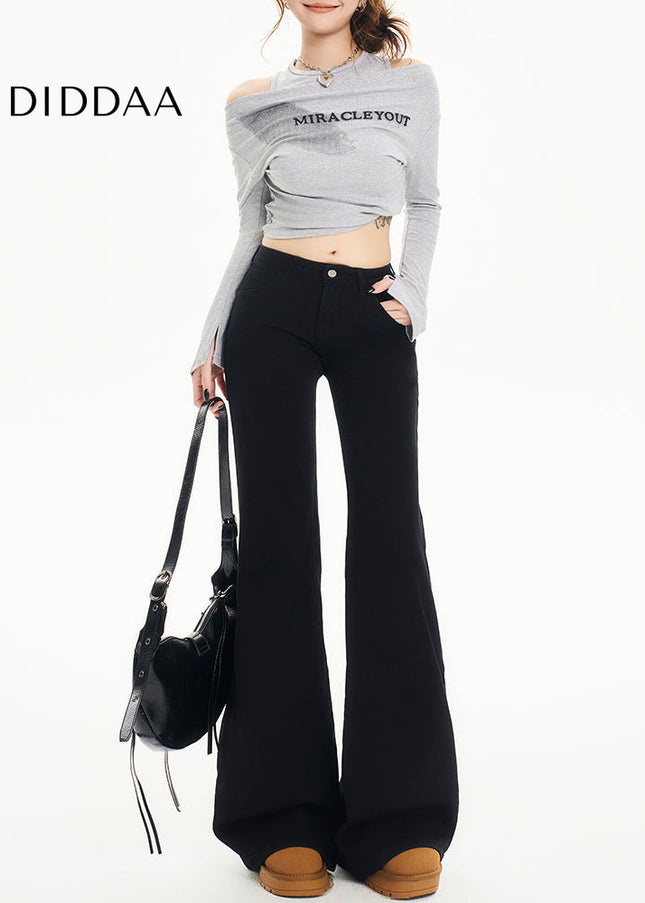 Black Non-Stick Flared Pants Women’s Wide-Leg Jeans - Women’s Jeans