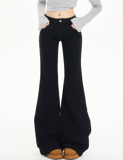 Black Non-Stick Flared Pants Women’s Wide-Leg Jeans - Women’s Jeans