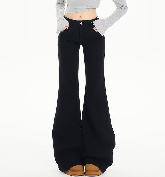 Black Non-Stick Flared Pants Women’s Wide-Leg Jeans - Women’s Jeans