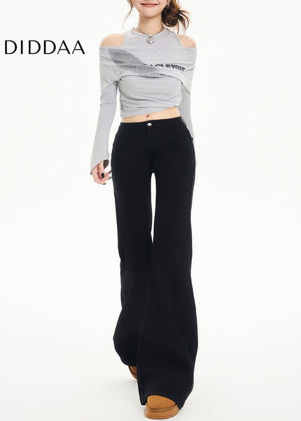 Black Non-Stick Flared Pants Women’s Wide-Leg Jeans - Women’s Jeans