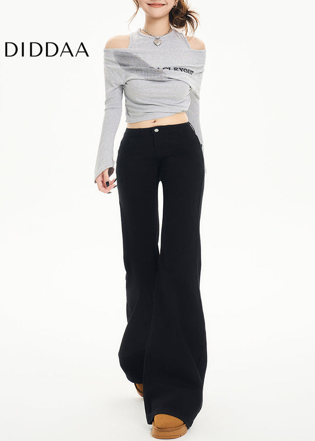 Black Non-Stick Flared Pants Women’s Wide-Leg Jeans - Women’s Jeans