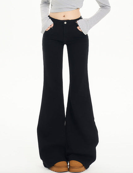 Black Non-Stick Flared Pants Women’s Wide-Leg Jeans - Women’s Jeans