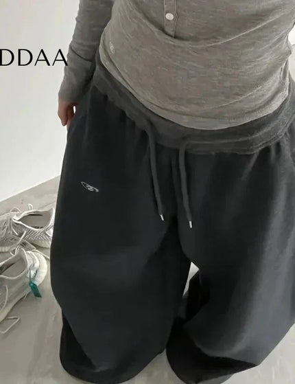 Black Oversize Cotton Jogger Pants with Drawstring - Dark Grey / S - Unisex Sweatpants