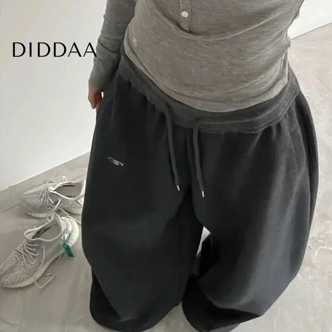Black Oversize Cotton Jogger Pants with Drawstring - Dark Grey / S - Unisex Sweatpants
