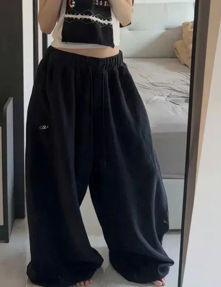 Black Oversize Cotton Jogger Pants with Drawstring - Black / S - Unisex Sweatpants