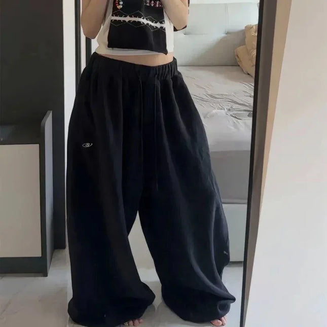 Black Oversize Cotton Jogger Pants with Drawstring - Black / S - Unisex Sweatpants