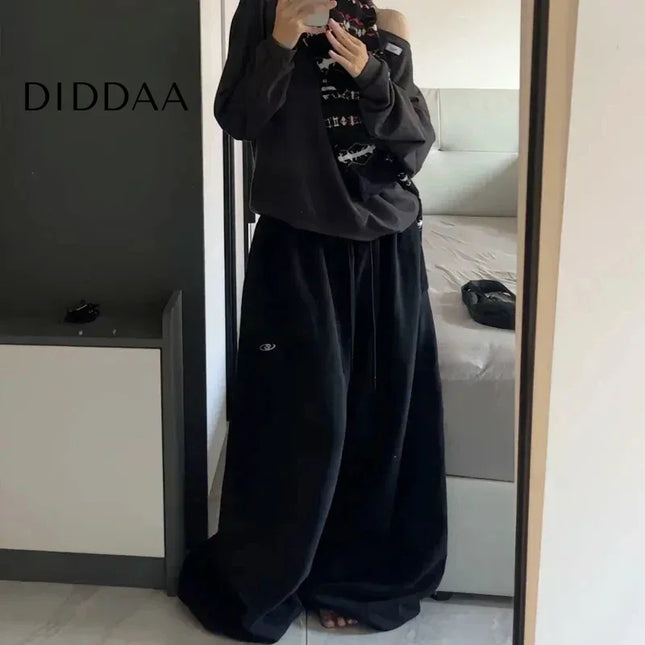 Black Oversize Cotton Jogger Pants with Drawstring - Unisex Sweatpants