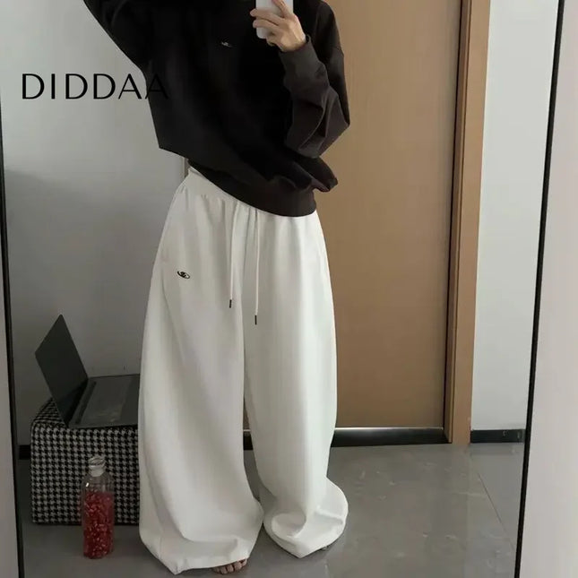 Black Oversize Cotton Jogger Pants with Drawstring - White / S - Unisex Sweatpants