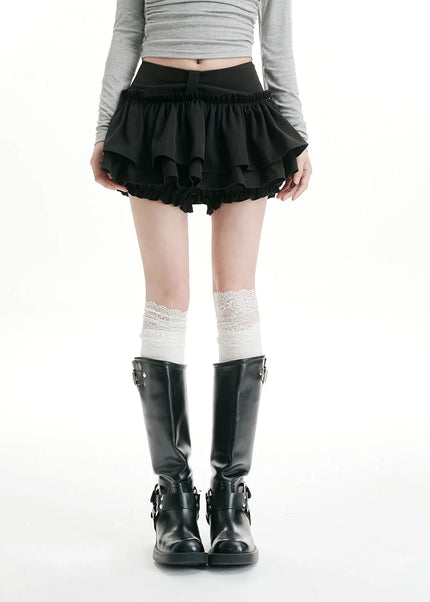 Black Pleated Cake Skirt Sweet College Style for Women - Skirts
