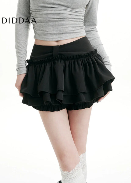Black Pleated Cake Skirt Sweet College Style for Women - Skirts