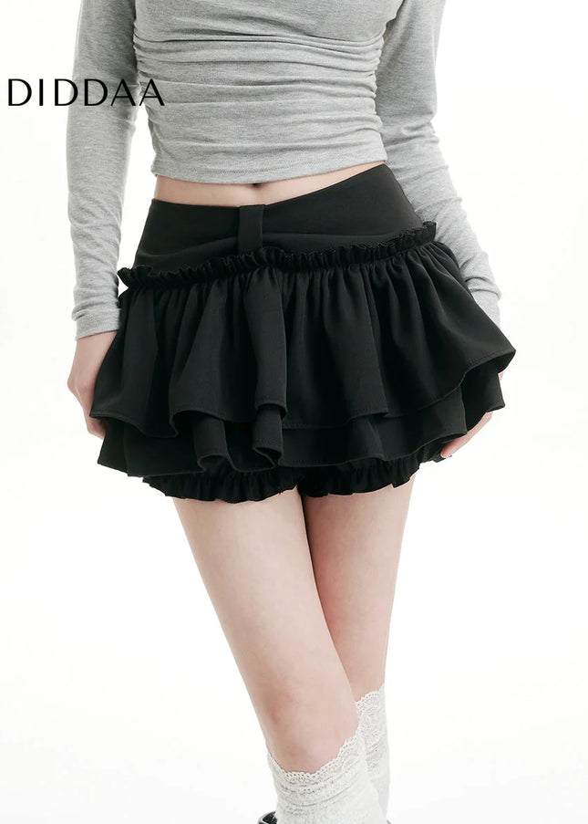 Black Pleated Cake Skirt Sweet College Style for Women - Skirts