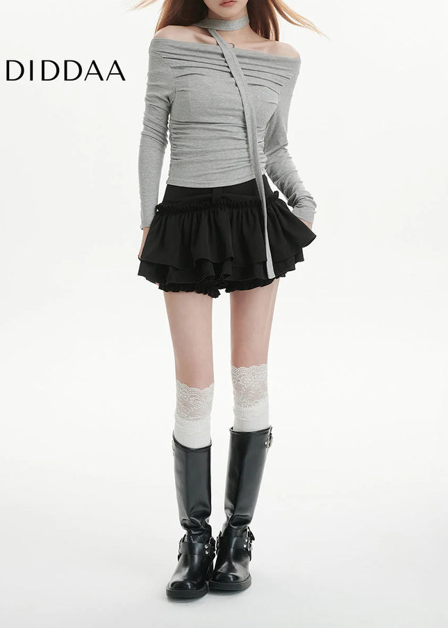 Black Pleated Cake Skirt Women’s Ballet College Style - Skirts