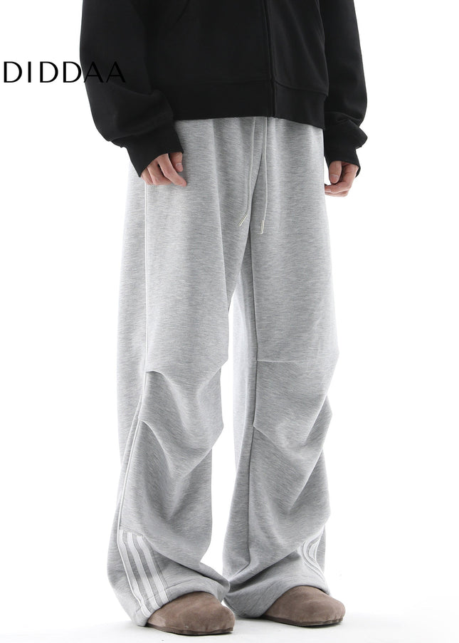 Black Pleated Drape Wide Leg Sweatpants - Unisex Sweatpants