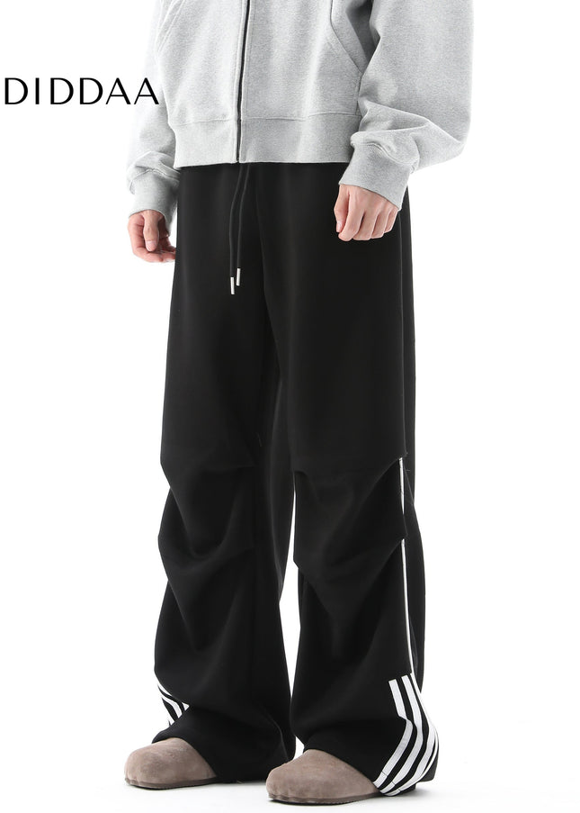 Black Pleated Drape Wide Leg Sweatpants - Unisex Sweatpants