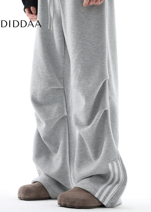 Black Pleated Drape Wide Leg Sweatpants - Unisex Sweatpants