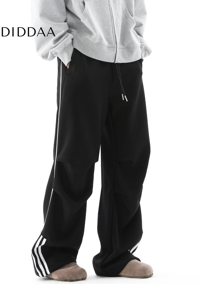 Black Pleated Drape Wide Leg Sweatpants - Unisex Sweatpants