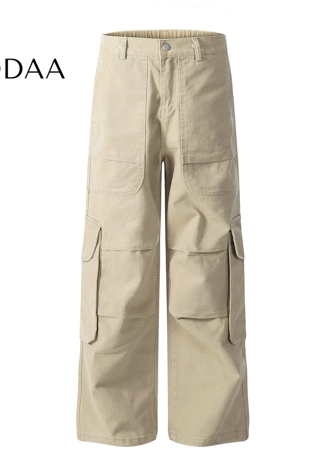 Black Pleated Multi-Pocket Cargo Jeans for Men and Women - S / Khaki - Women’s Jeans