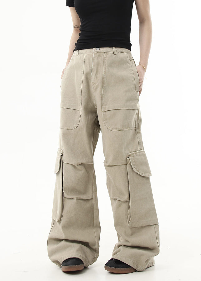 Black Pleated Multi-Pocket Cargo Jeans for Men and Women - Women’s Jeans