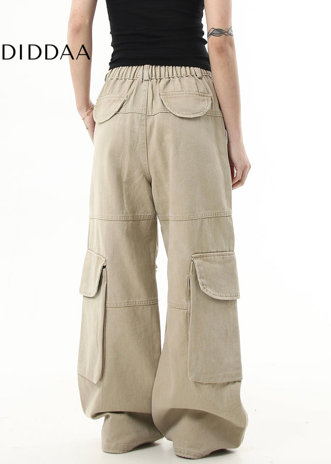 Black Pleated Multi-Pocket Cargo Jeans for Men and Women - Women’s Jeans